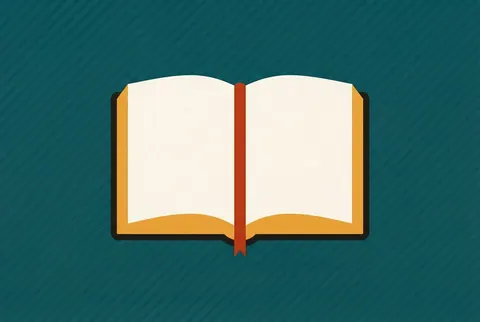 an open book on a teal card