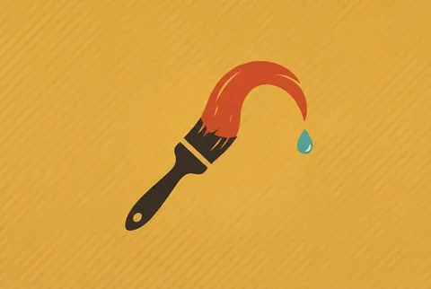 a paintbrush painting a red-orange swoosh on a marigold card